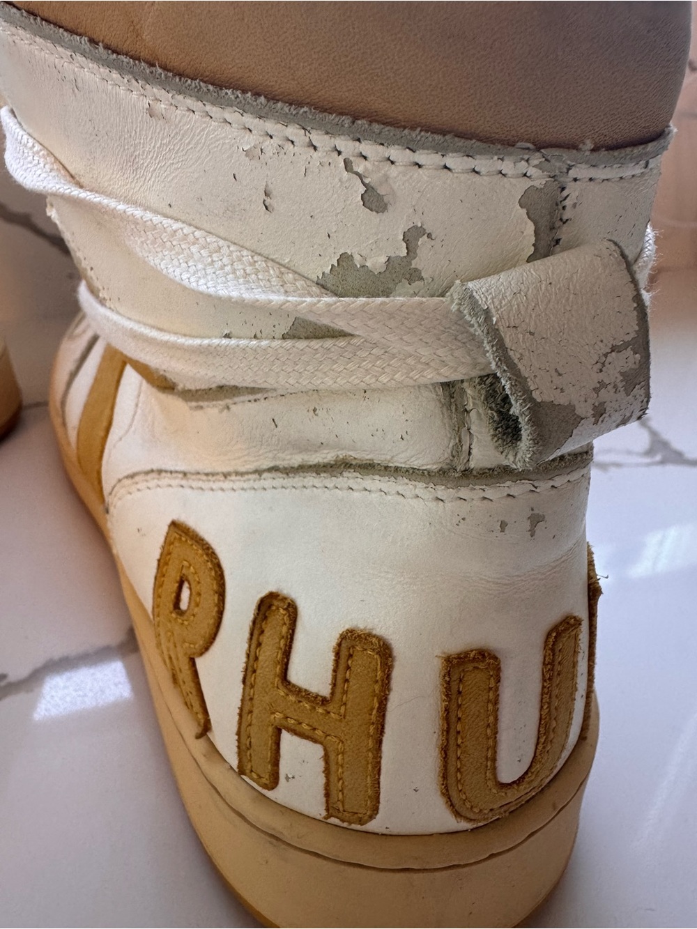 Rhude Rhecess Hi White/Yellow Leather Sneakers - Size 12 - Picture 11 of 16